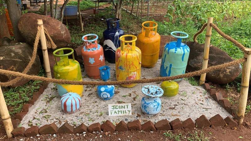 Joint Family recycled-material art installation at Rassba Farm